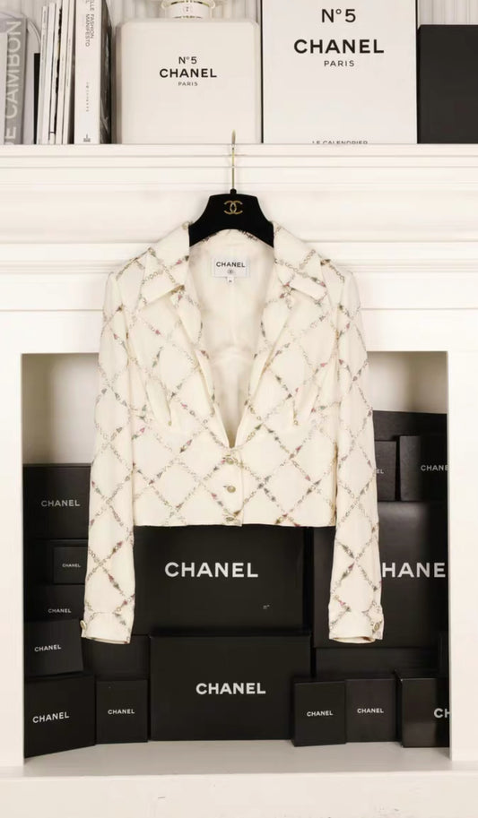 Chanel 22B silk diamond pattern shirt top