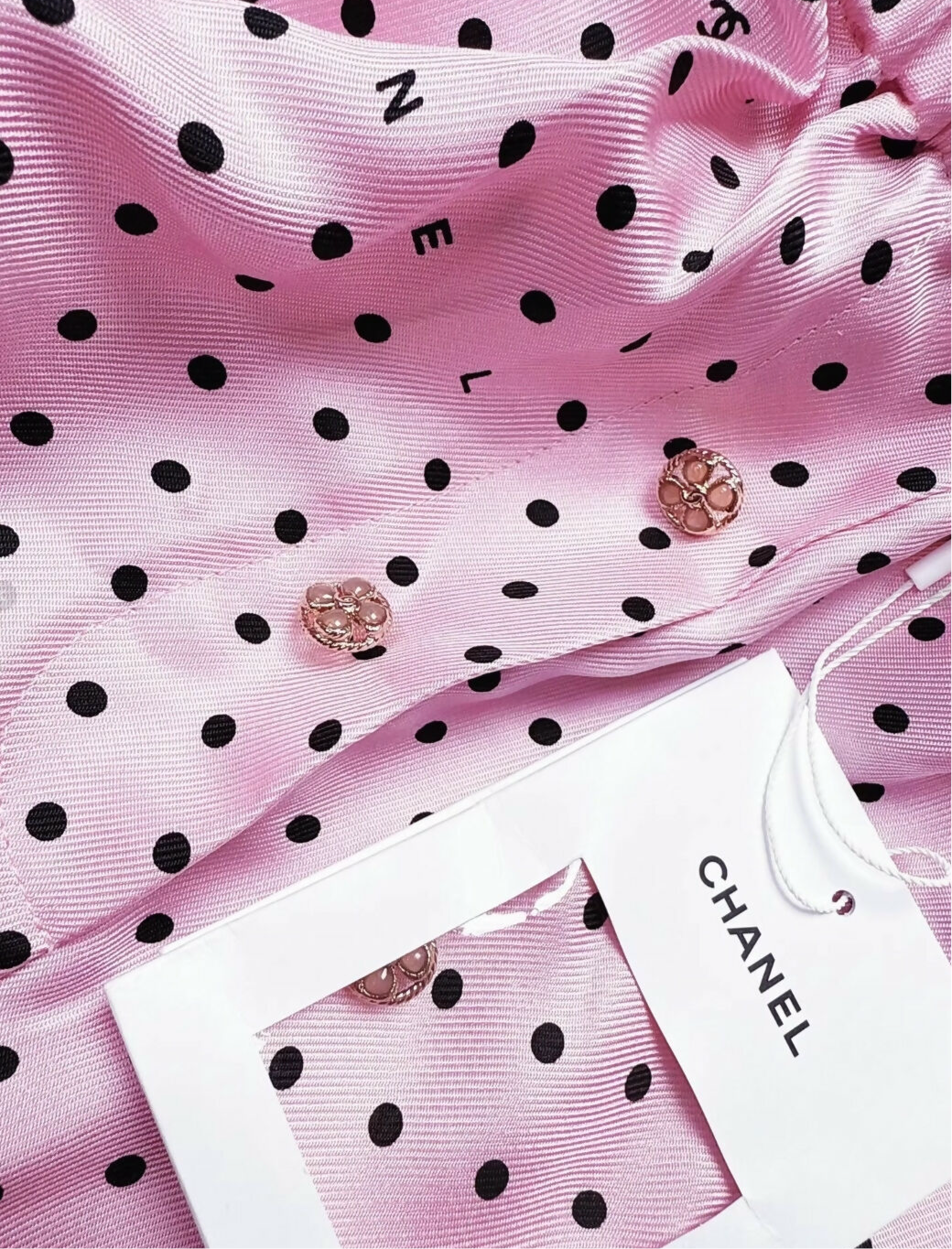Chanel 24p pink polka dot silk shorts