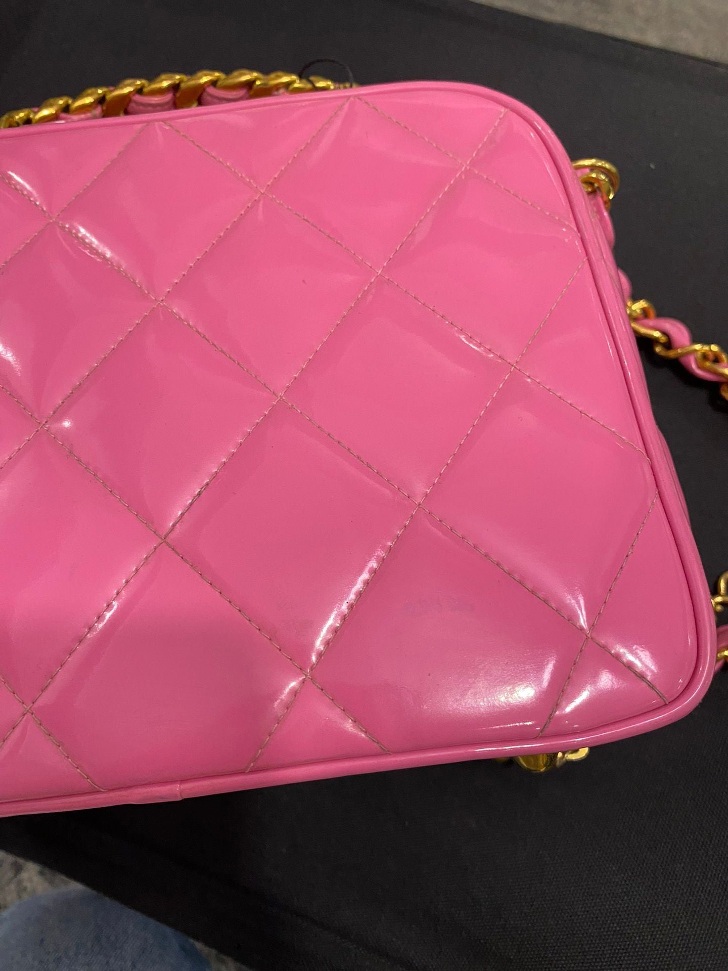 Vintage Chanel Vanity Bag Pink Patent Gold Hardware