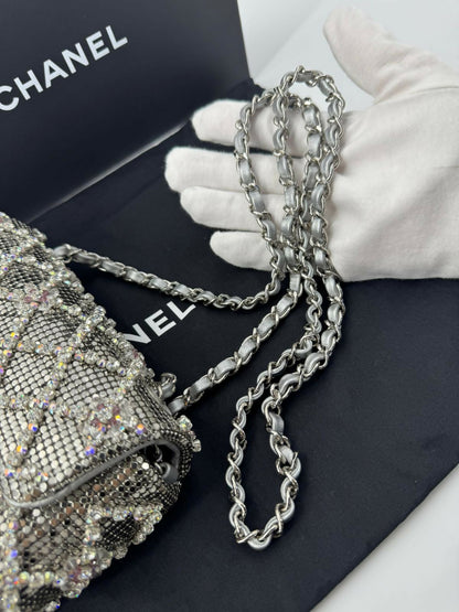 Chanel 2022 Rhinestone Strass & Metal Mini Flap Bag with Silver Tone Hardware