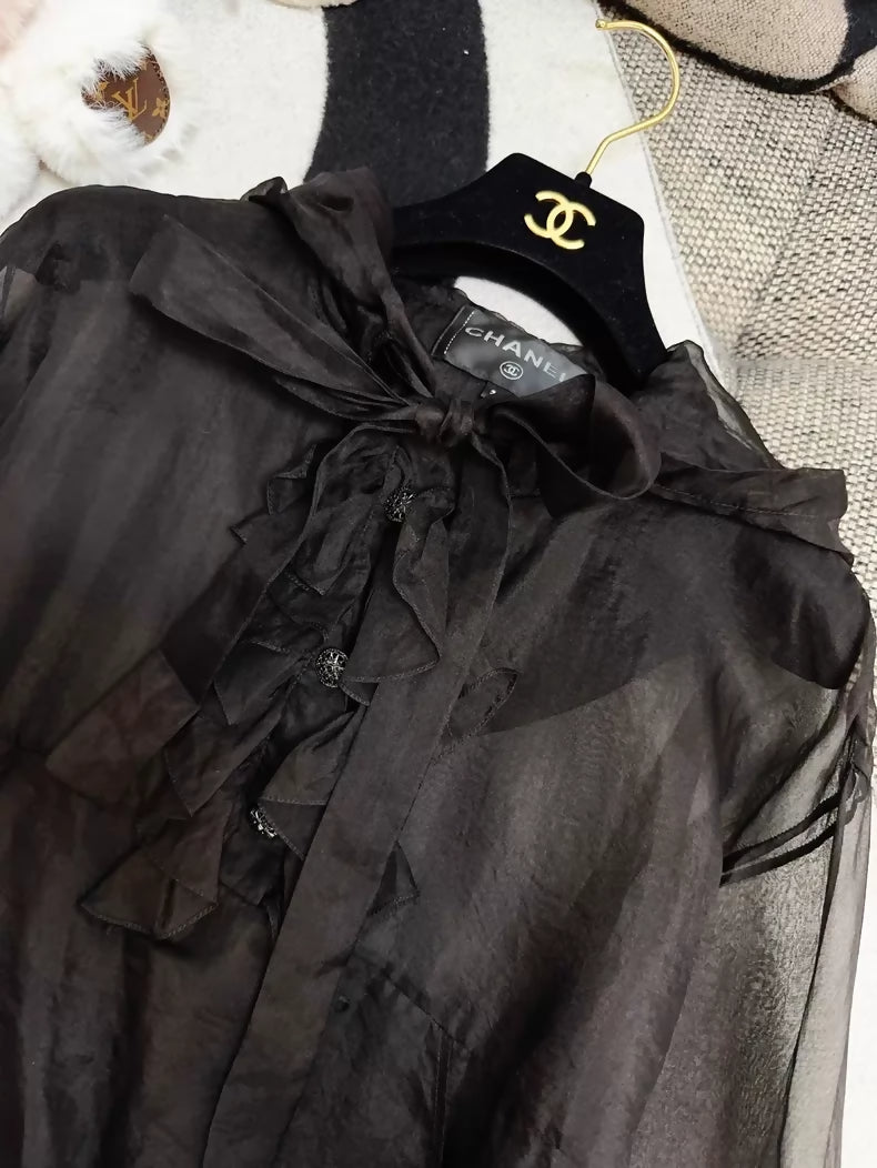 Chanel 19K Black Organza Top