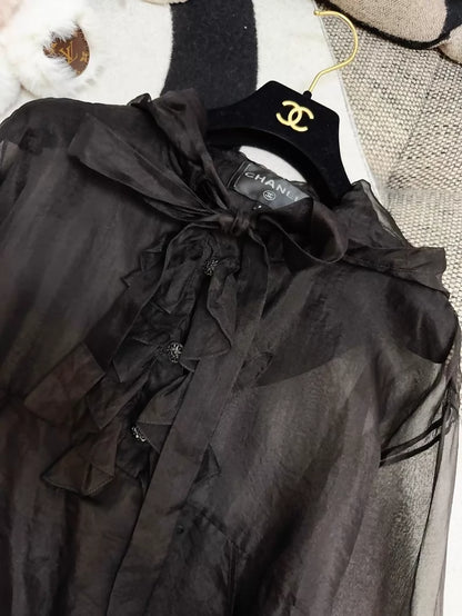 Chanel 19K Black Organza Top
