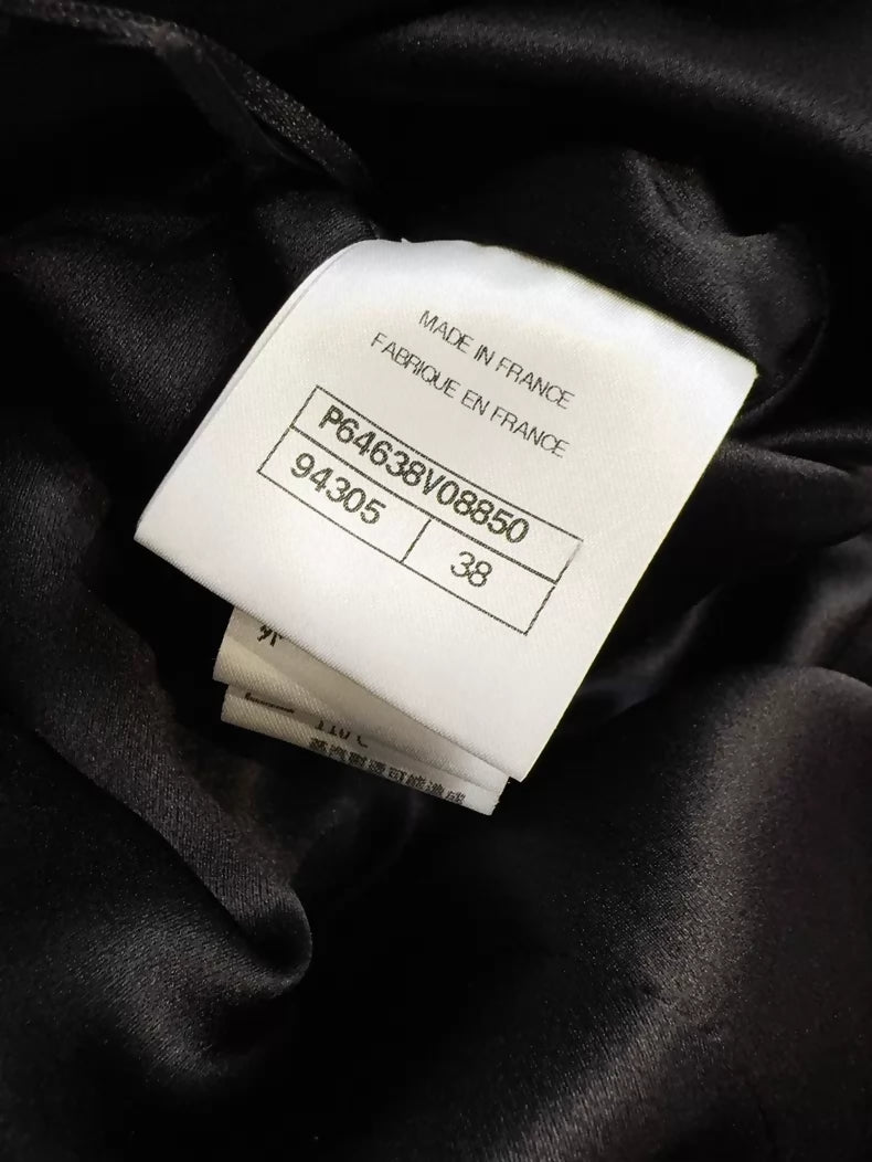 Chanel 20A Black Satin Camellia Skirt
