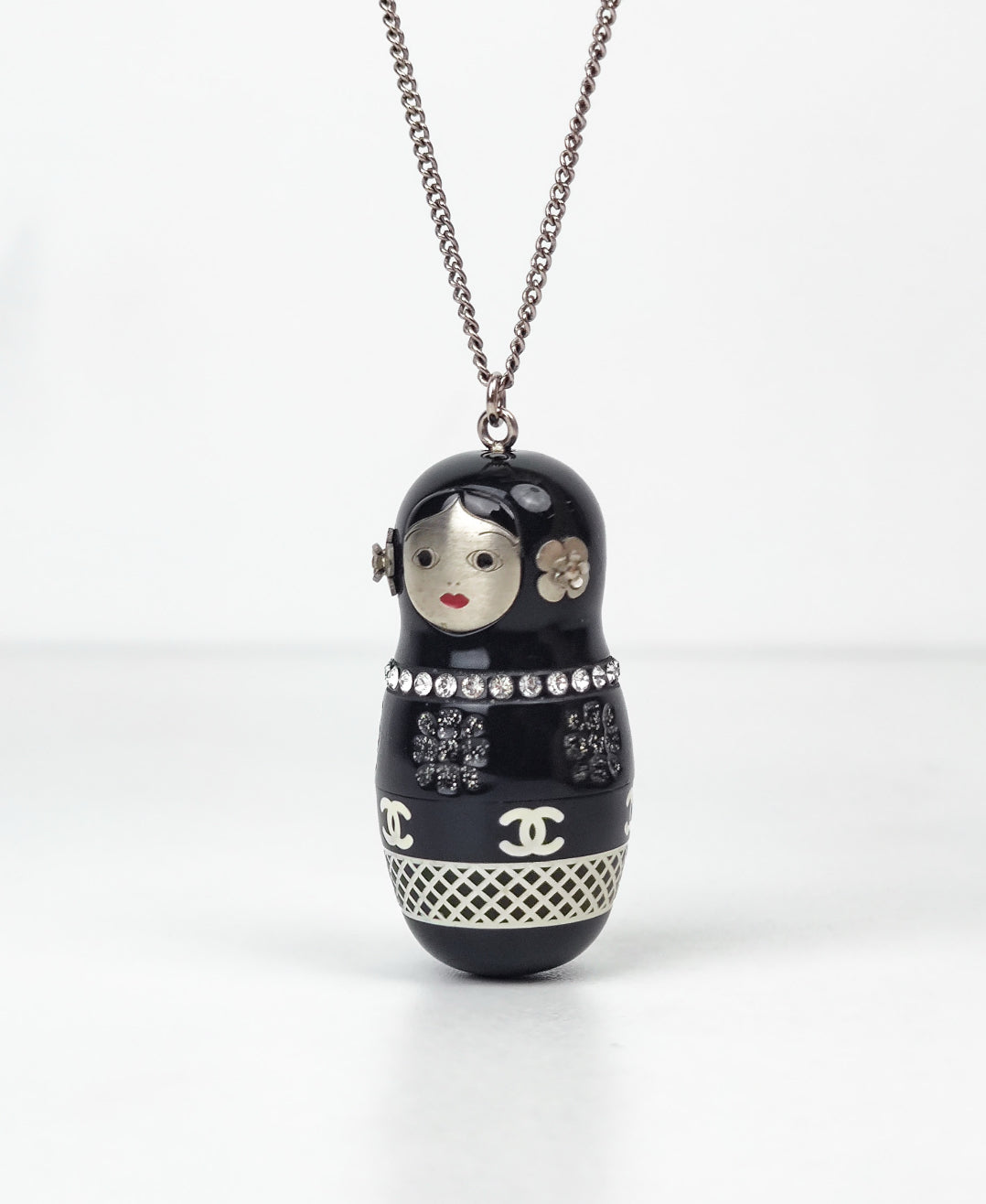 Chanel 09A Acrylic Diamond-Studded Russian Doll Pendant Necklace