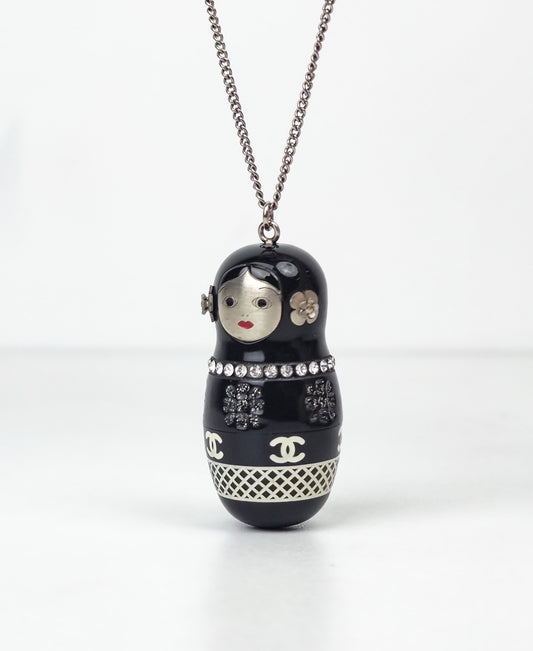 Chanel 09A Acrylic Diamond-Studded Russian Doll Pendant Necklace