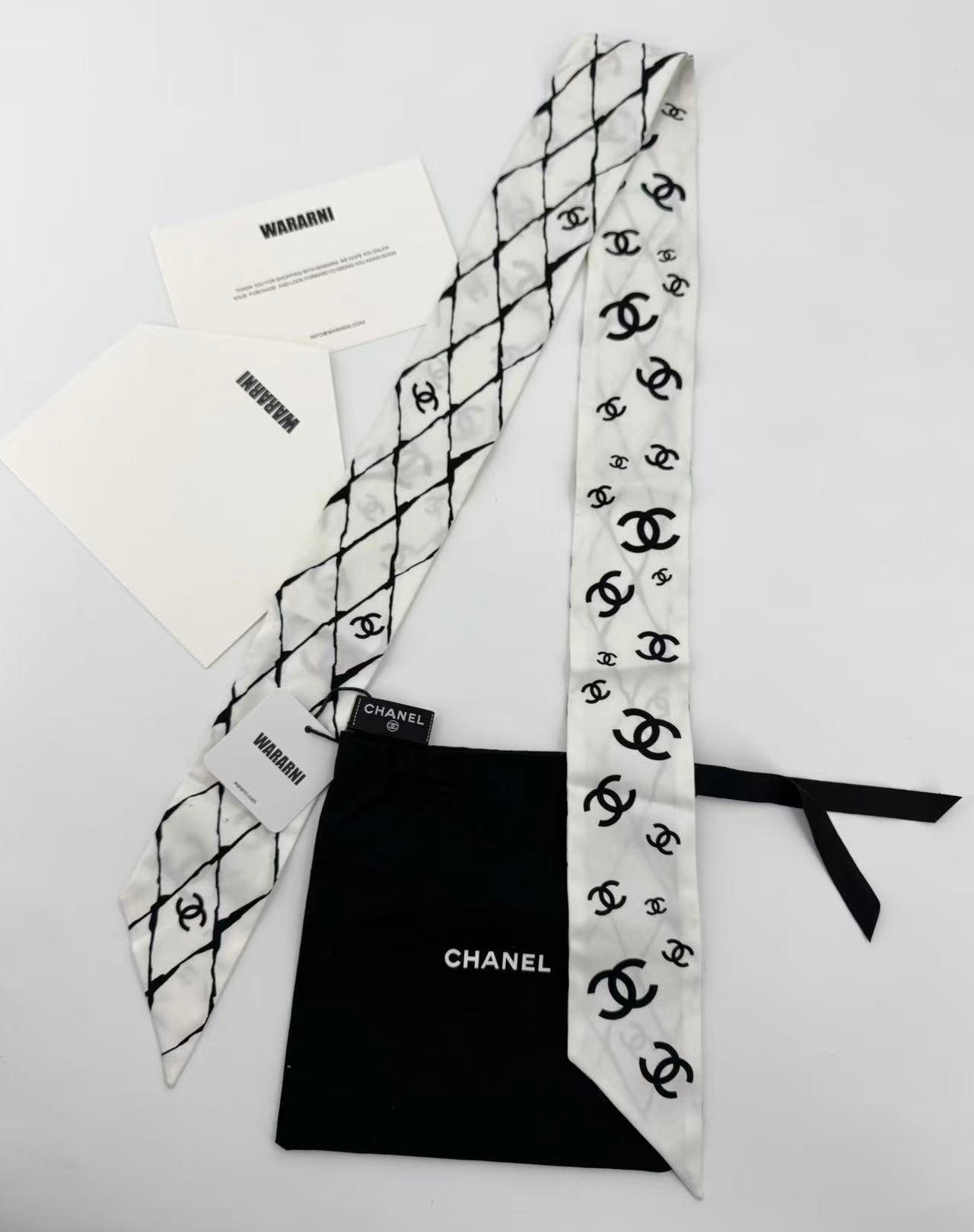 Chanel 23s Twilly Black and White Check Double C Scarf