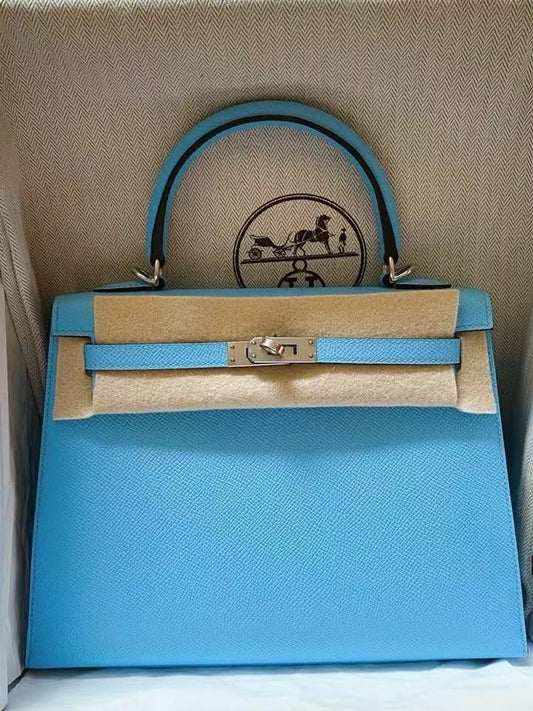 Hermes Kelly 25 Bleu Celeste Epsom Palladium Hardware
