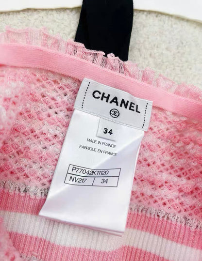 chanel 24S pink cotton plaid top size 34