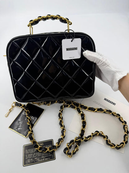 Chanel 1994-96 Black Patent Leather Large Vanity Case