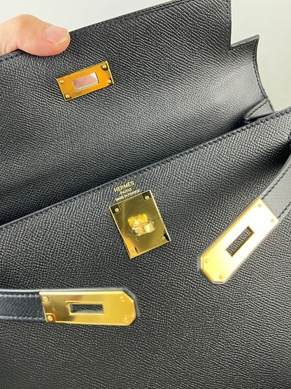 Hermes Kelly 28 Black Epsom Leather Gold Hardware