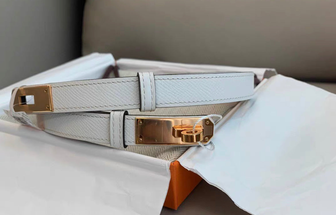 Hermes kelly belt white rose gold  hardware