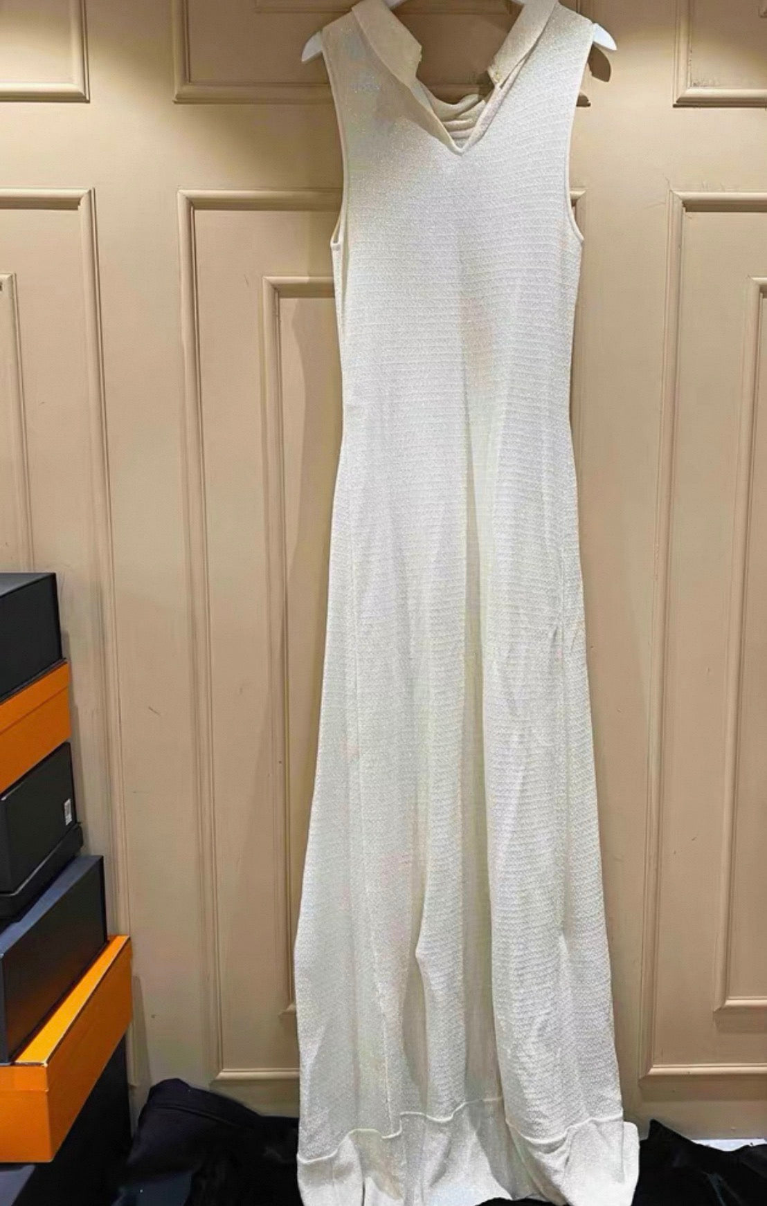 Chanel 99s White Sparkling Long Dress FR38