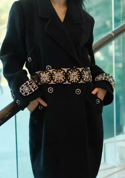 Chanel 20A Black Embroidered Silk Muslin Belt