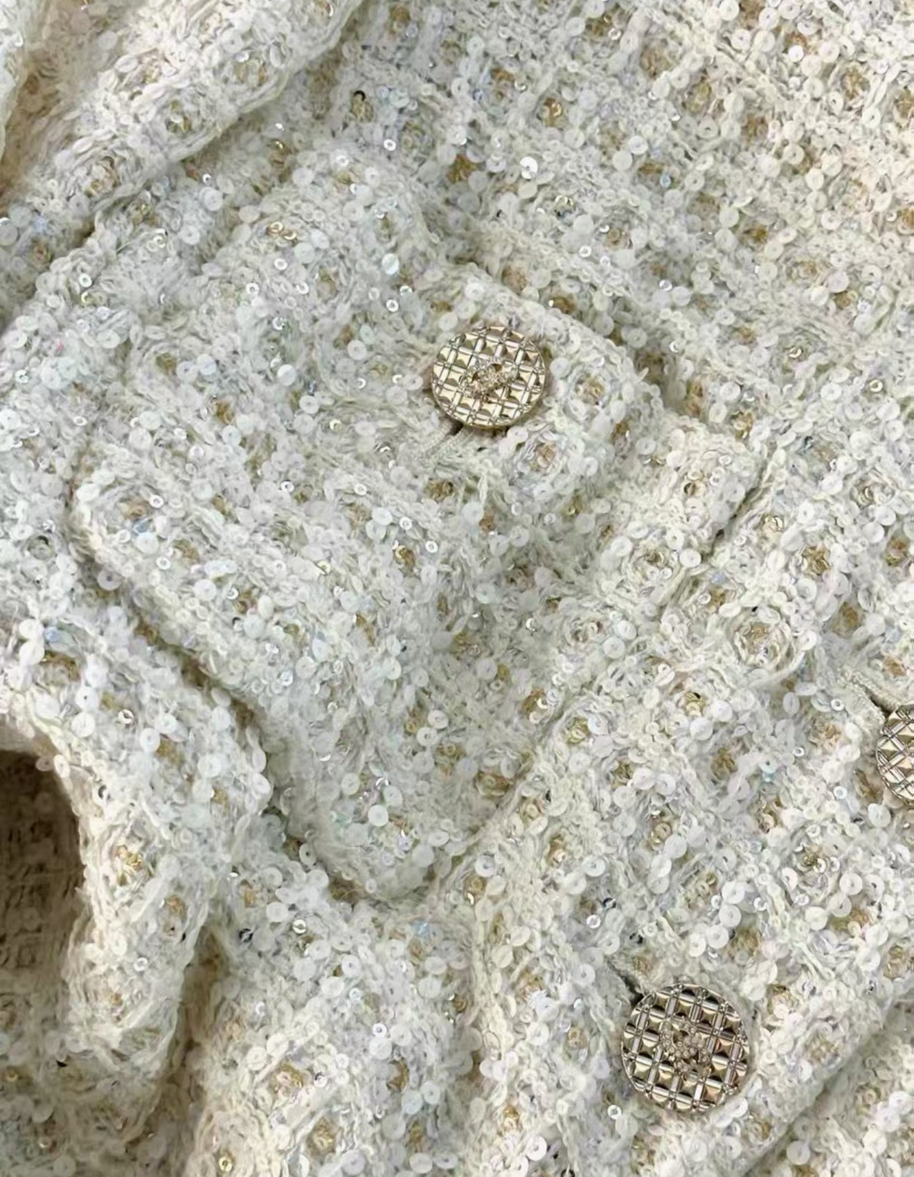 Chanel 22A White écru Sequinned Long Coat 42FR