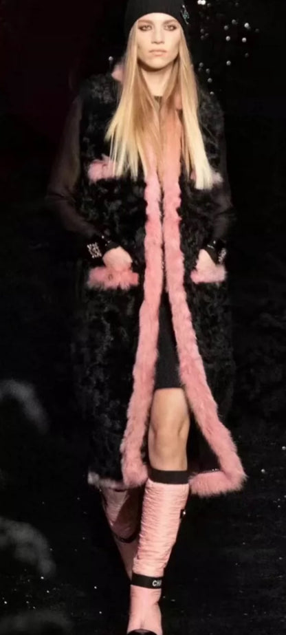 Chanel 21k Shearling Lambskin Black & Pink Vest