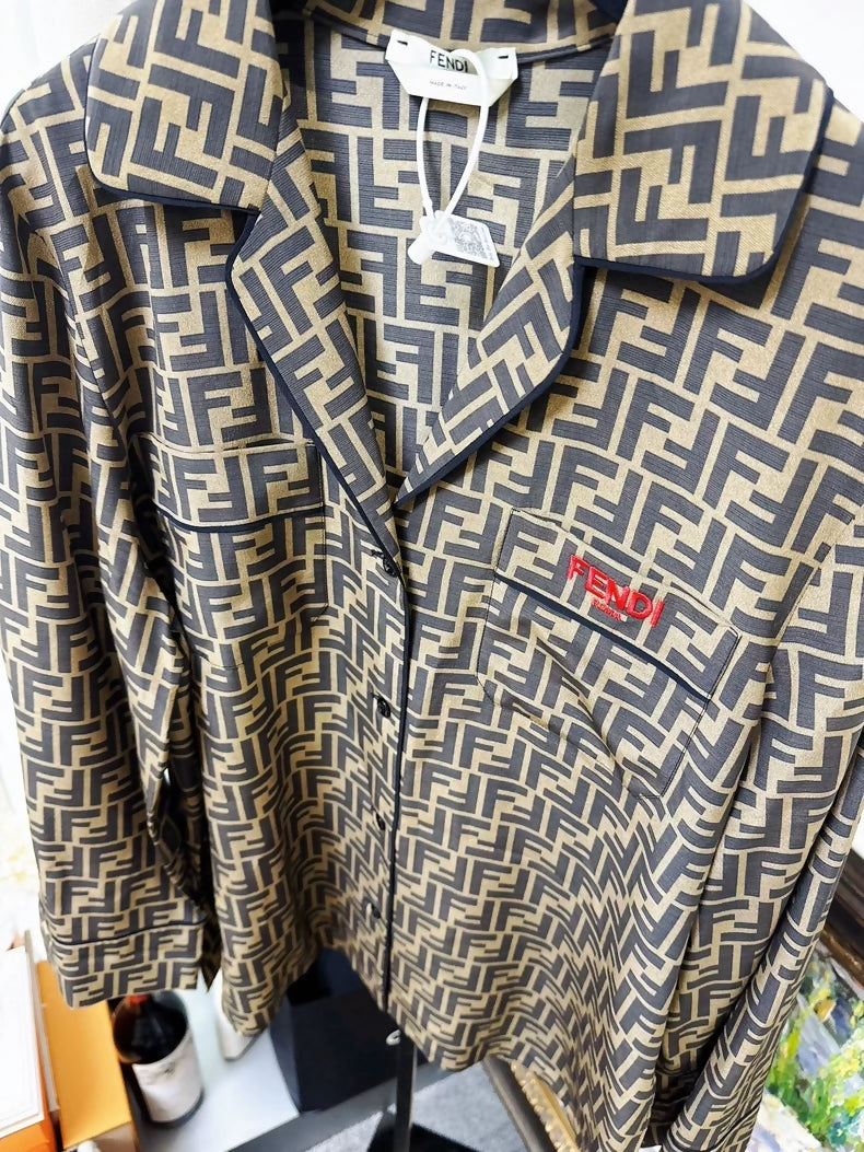 FENDI monogram silk long-sleeved shirt