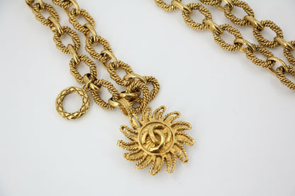 Chanel Vintage 94A Gold-plated Pendant Sun CC Chunky Chain Long Necklace
