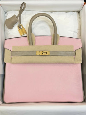 Hermès Birkin 25 Special Order (HSS) Rose Sakura / Cherry Blossom Pink Tricolor Accent Gris Tourterelle W Stamp