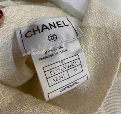 Chanel 99s White Sparkling Long Dress FR38
