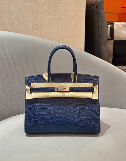 Hermes Birkin 30 Sellier Blue Indigo Matter Crocodile Leather Palladium Hardware