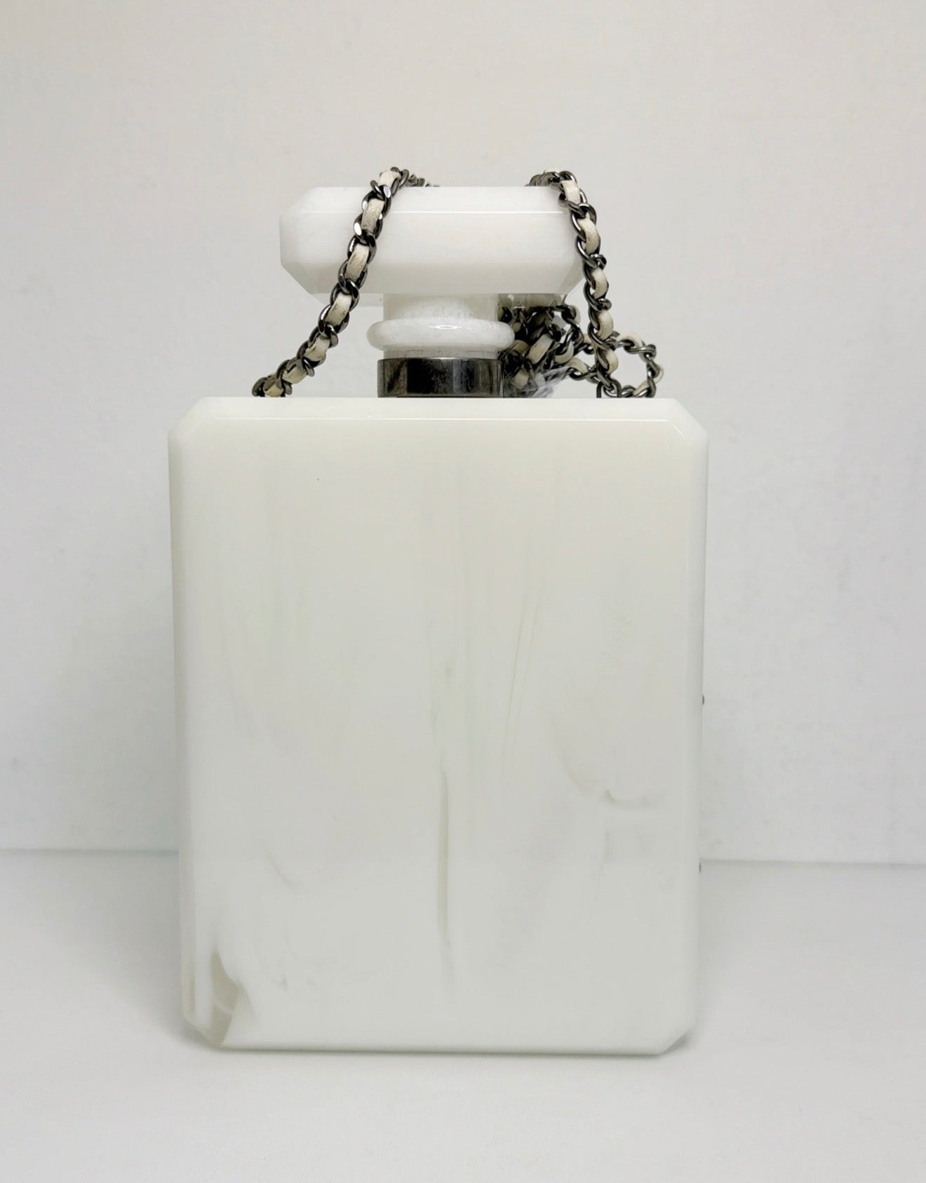 Chanel 2016 Paris-Rome White Marble No 5 Perfume Bottle Minaudiere Clutch