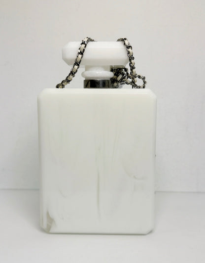 Chanel 2016 Paris-Rome White Marble No 5 Perfume Bottle Minaudiere Clutch