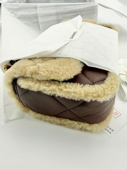 Chanel 24K Shearling Fur & Brown Leather Flap Bag — Statement Seasonal Piece