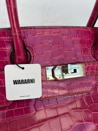 Hermès Birkin Shoulder JPG 42 Rose Scheherazade Shiny Porosus Crocodile Palladium Hardware – Ultra Rare Collector Piece