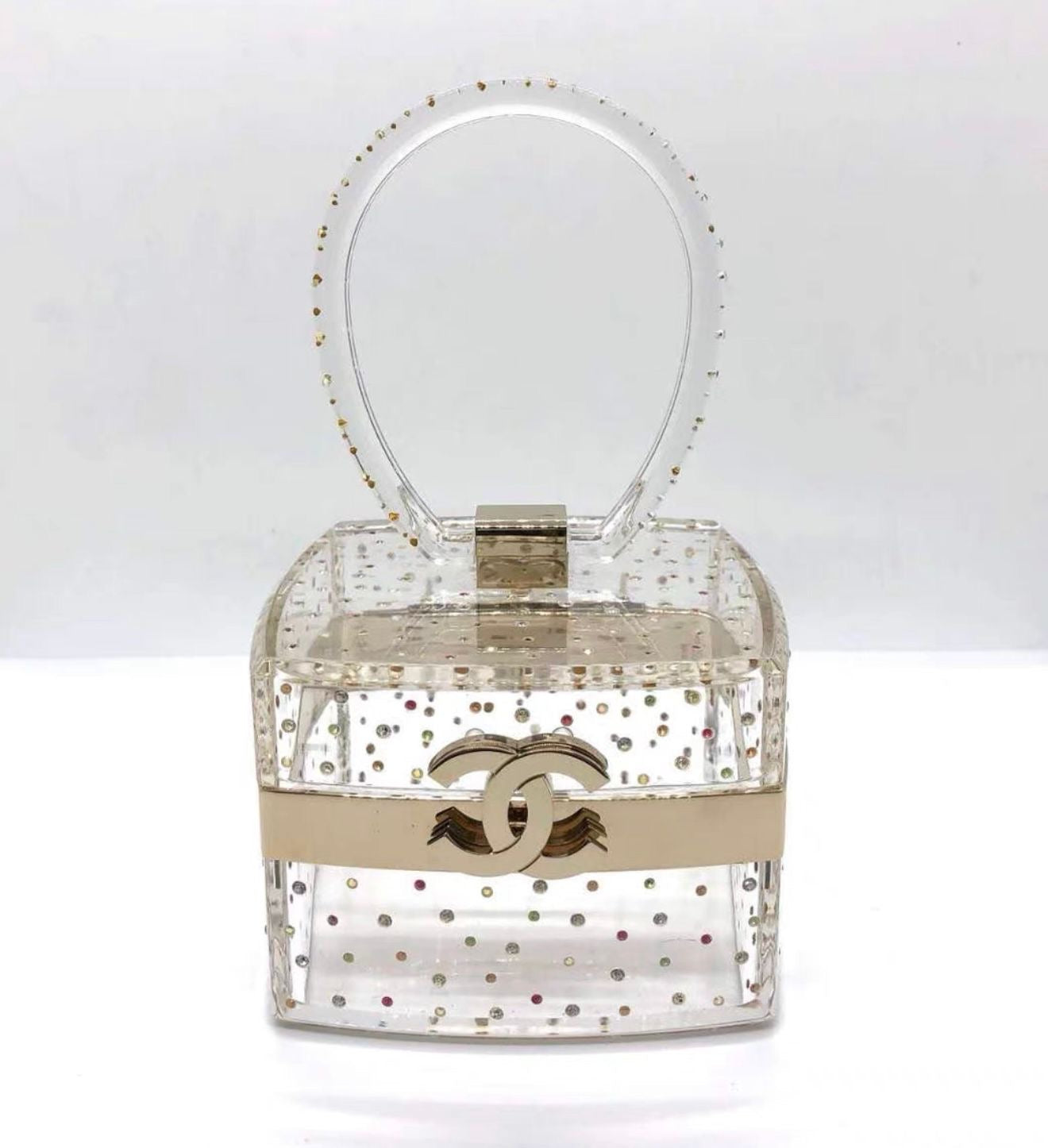 Rare Chanel 2004 rhinestone embellished vanity top handle mini bag