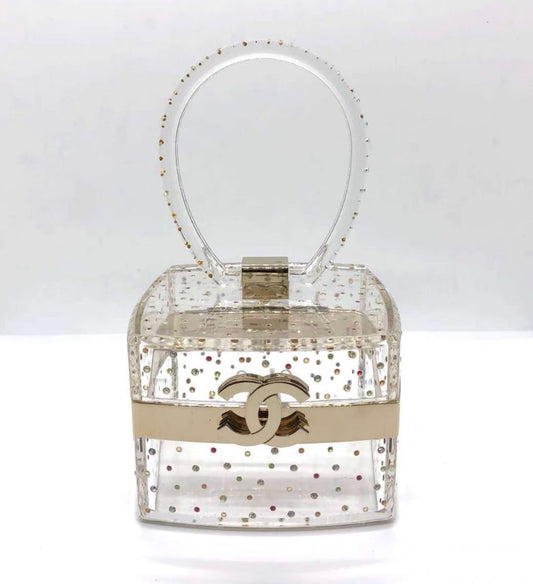 Rare Chanel 2004 rhinestone embellished vanity top handle mini bag