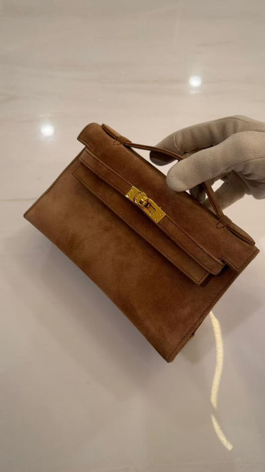 Hermès Kelly Pochette Brown Doblis Leather Gold Hardware