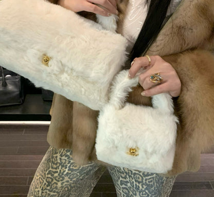 Chanel White Furry Mother-Daughter Bag