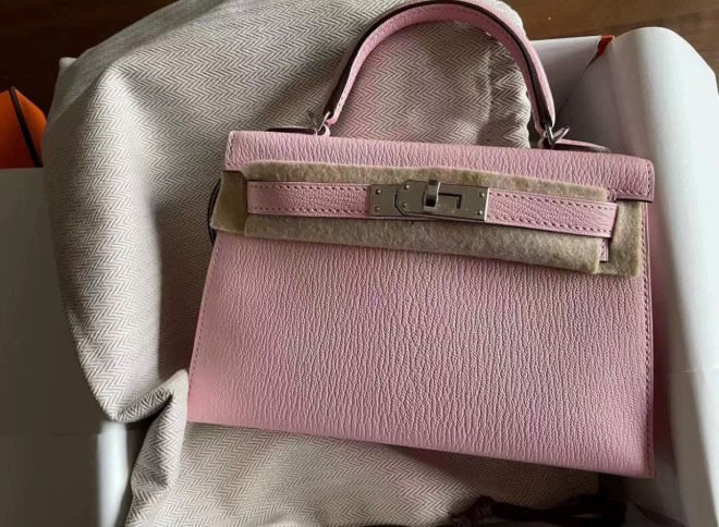 Hermes Mini Kelly II 20 Rose Sakura Chèvre Palladium Hardware