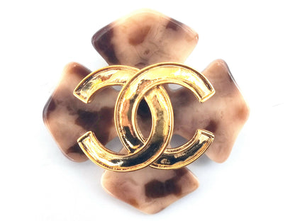 Chanel Vintage 94P Tortoiseshell Four-Leaf Clover Coco Mark Brooch