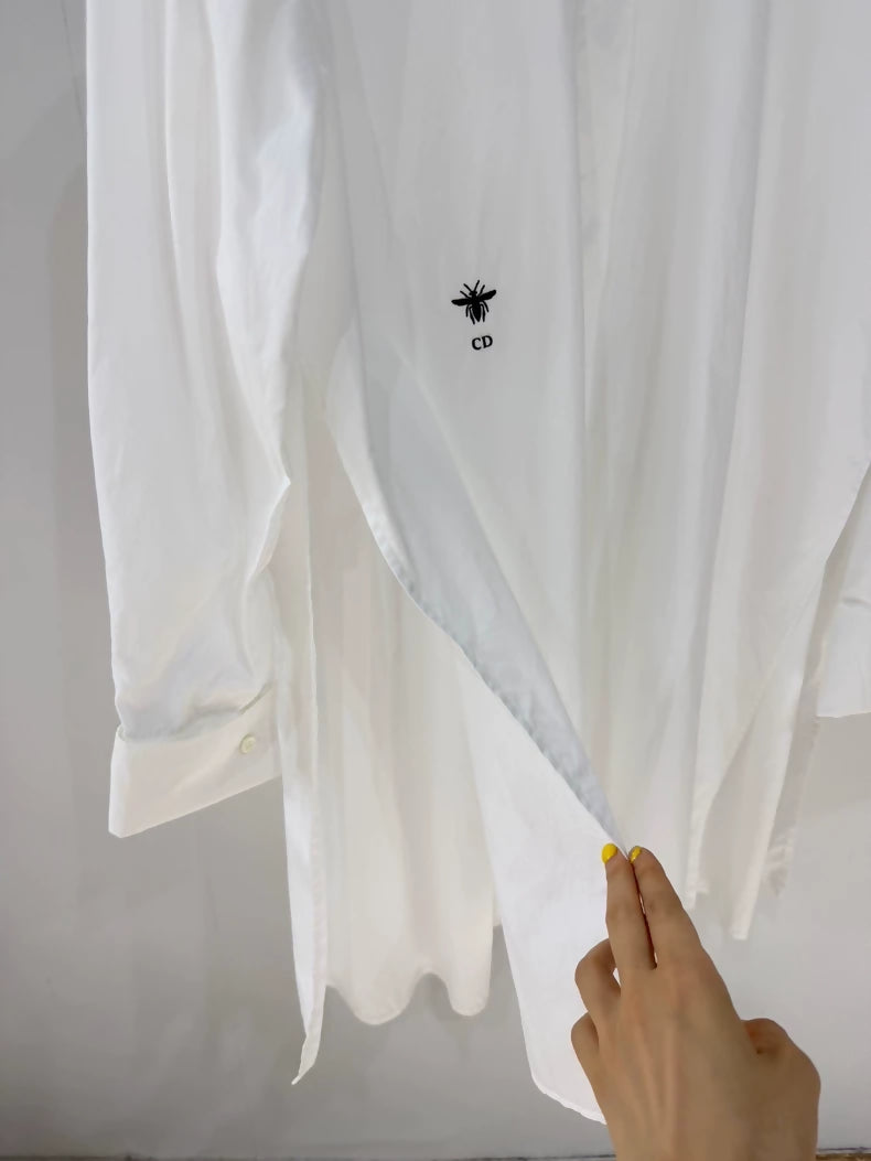 Dior white Bee Pleated Slit Shirt Dress
