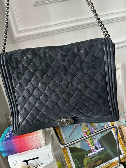 Chanel black matte suede Le Boy XXL