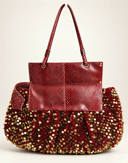 Rare Fendi 2007 ‘To You’ Convertible Burgundy Embroidered Sequins Python Clutch HandBag