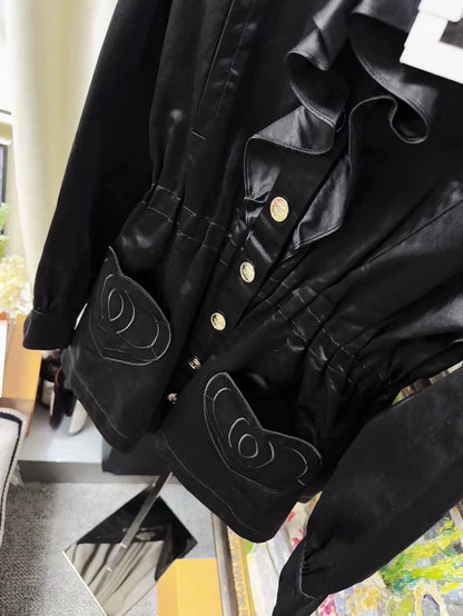 Chanel 25b black ruffled hooded jacket