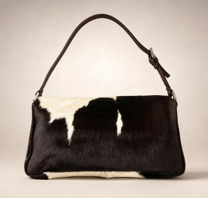 Rare Vintage 1999 FW FENDI Cow Print Pony Baguette Flap Bag
