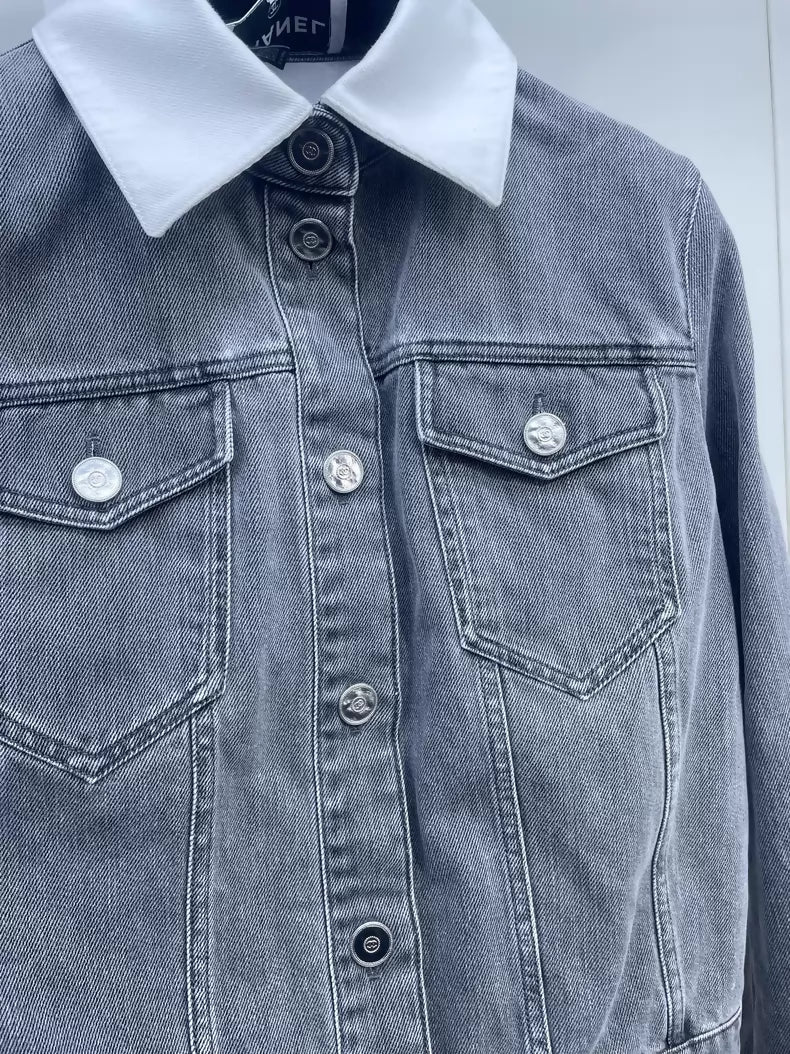 Chanel 25P grey collared denim jacket