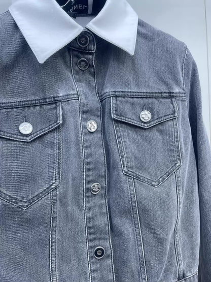 Chanel 25P grey collared denim jacket