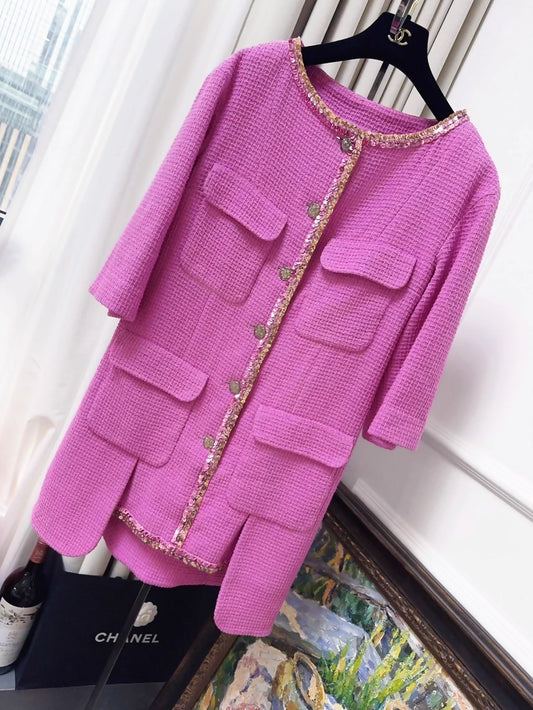 Chanel 22S pink sequined tweed coat/dress