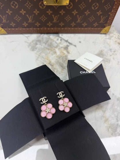 Chanel 24B Pink Flower Double C Earrings