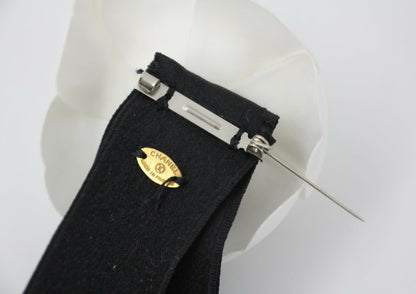 Chanel Vintage 81-85 Satin Fabric Black Camellia Ribbon Brooch