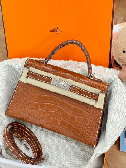 Hermès Kelly 20 Fauve Barenia matte alligator Palladium Hardware