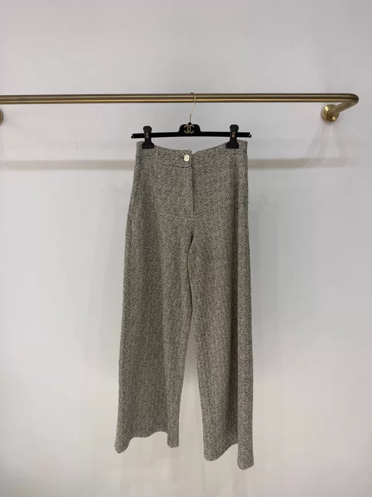 Chanel 25B Grey Tweed Knit Wide-Leg Pants