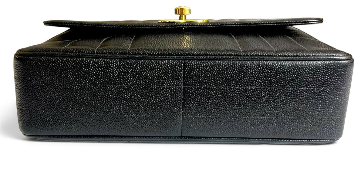 CHANEL VINTAGE 90s BLACK CAVIAR JUMBO KELLY VERTICAL FLAP BAG 24K GHW