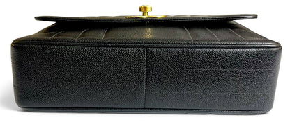 CHANEL VINTAGE 90s BLACK CAVIAR JUMBO KELLY VERTICAL FLAP BAG 24K GHW