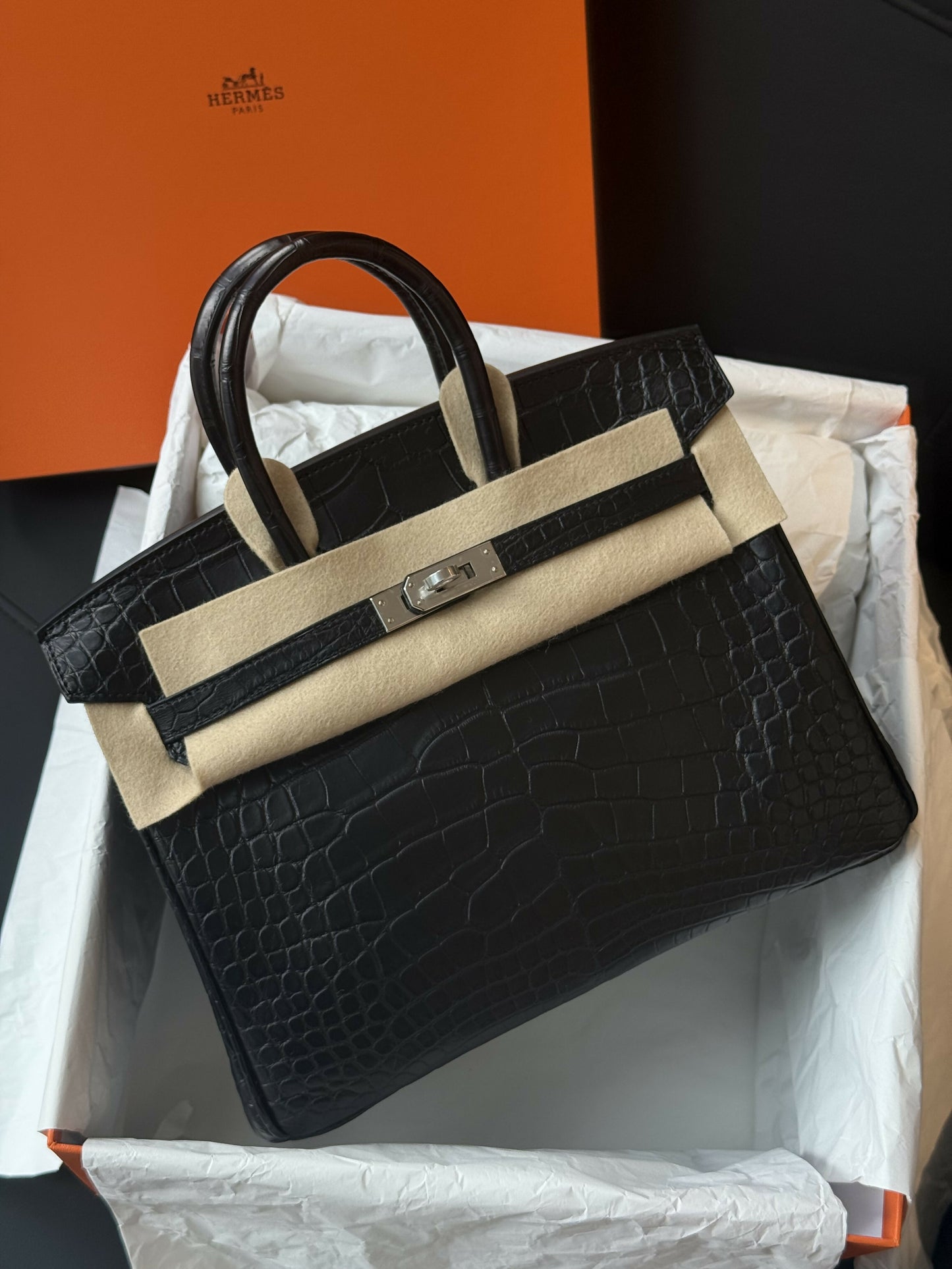 Hermès Birkin 25 Noir Matte Alligator with Palladium Hardware