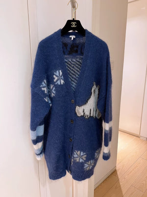 Loewe Blue Glacier Polar Bear Long Mohair Knit Cardigan